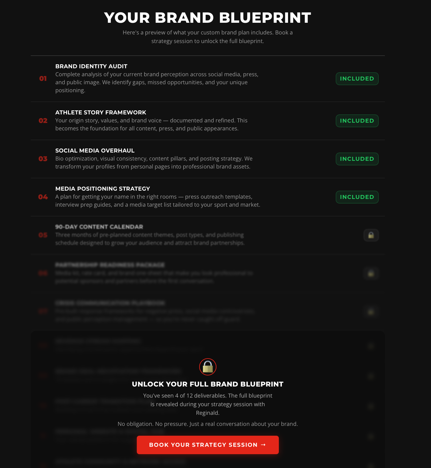 Brand blueprint framework with progressive deliverable reveal